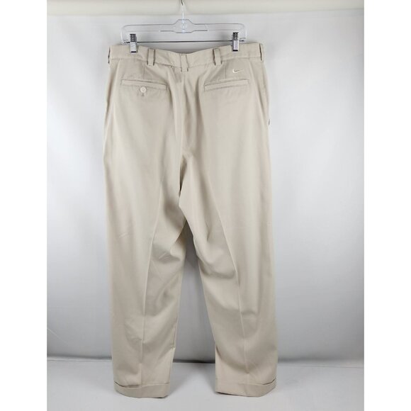Nike Golf Pants Mens 40x30 Fit Dry 198586-261 Beige Pleated Front Cuffed - Picture 7 of 11